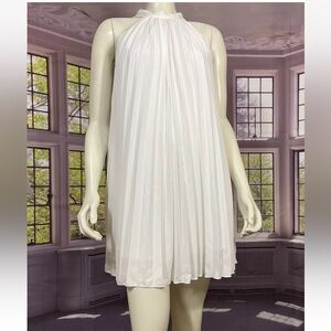 White LINED Pleated TIE Halter Neck A-LINE DRESS Size XS